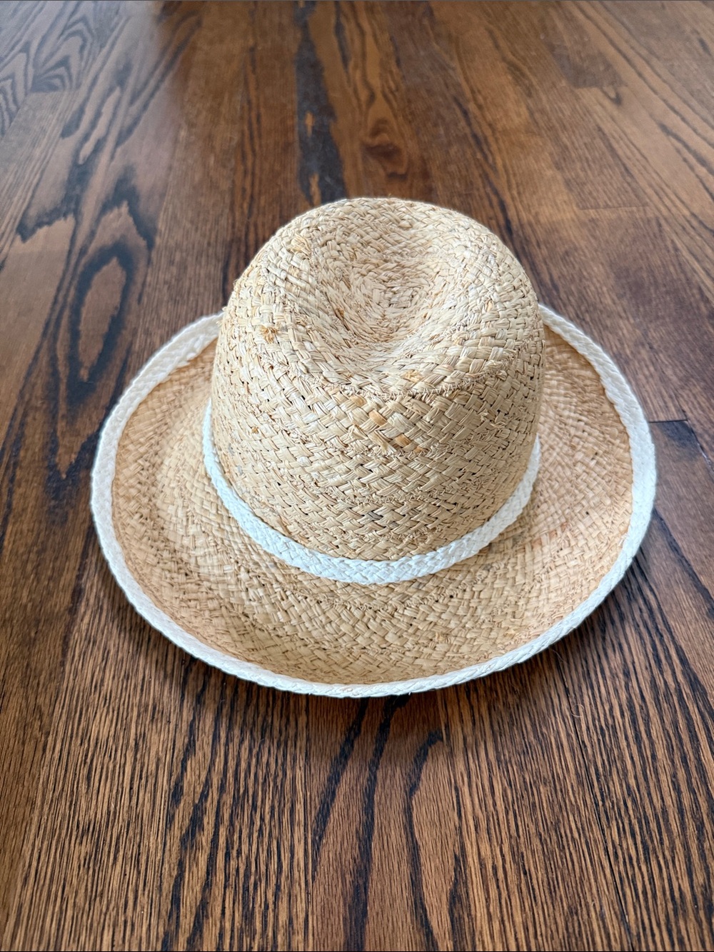 Natural Straw Sun Hat with White Trim - Women's Accessories